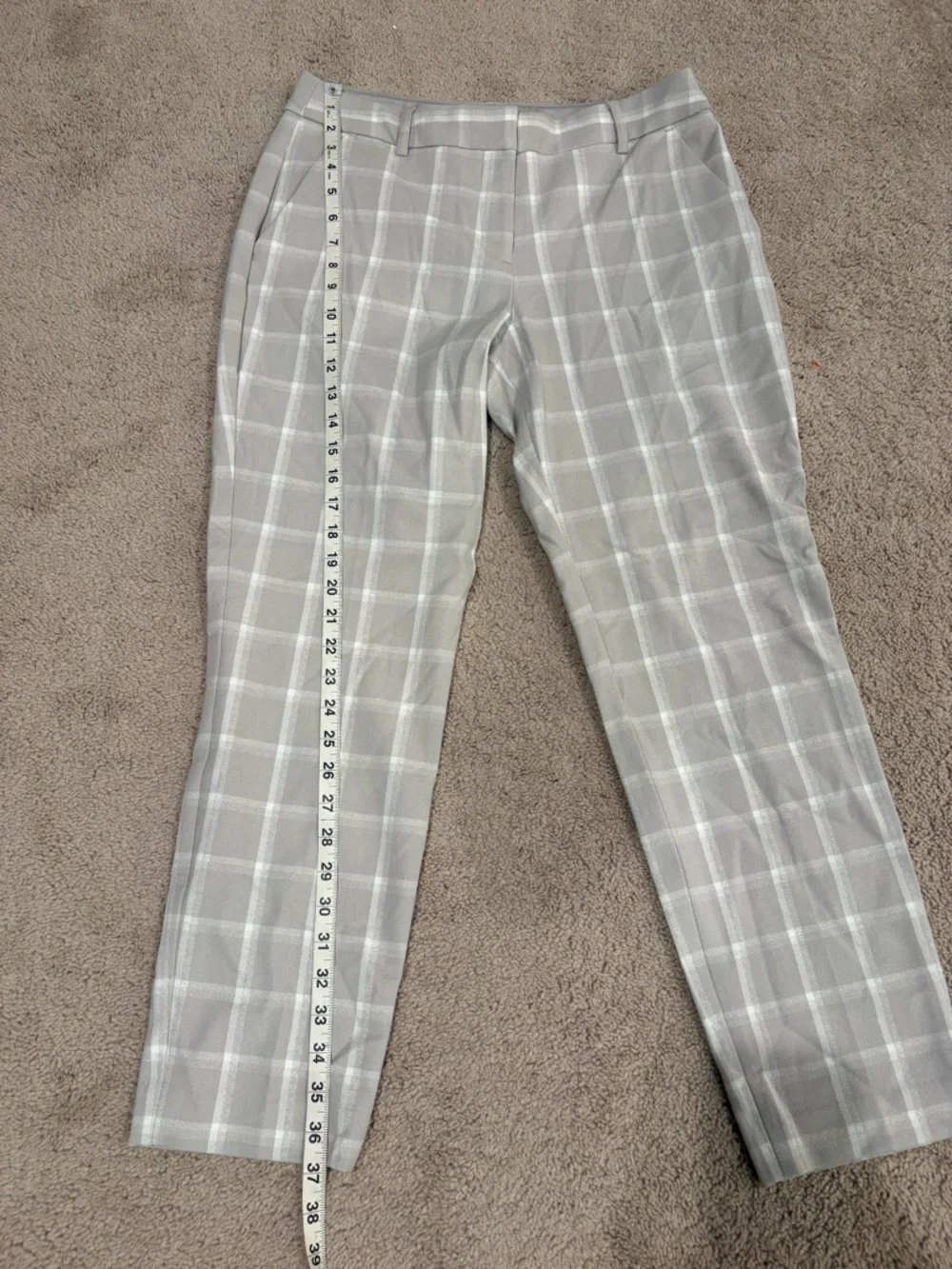 Express Columnist Ankle Stretch Light Gray and White Plaid Dress Pants - Picture 4 of 4